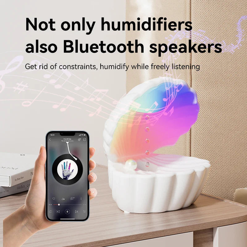 Shell Schlafhilfe Bluetooth Lautsprecher – RGB Nachtlicht mit Luftbefeuchter & Anti-Schwerkraft-Design