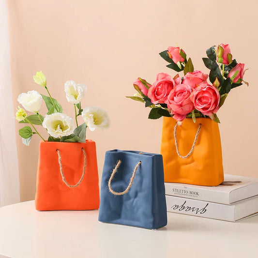 Handtaschen Keramische Vase Wohnkultur Vasen Raumdekoration Pflanzenpot Ästhetische Raumdekoration Blumenvasen Moderne Kunst Blumenbehälter