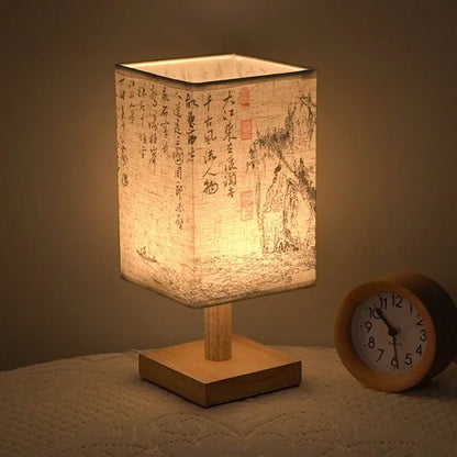 Garduru Tischlampe mit Stoffschirm | Dimmbares Nachtlicht im chinesischen Stil | Elegante Nachttischlampe & Schreibtischlampe - Konsta