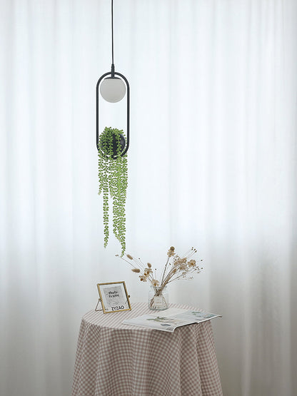 Hängende Garten Pflanzgefäß Hängeleuchte – Schwarzes Metall – Mit Frosted Glass & Künstlichen Pflanzen