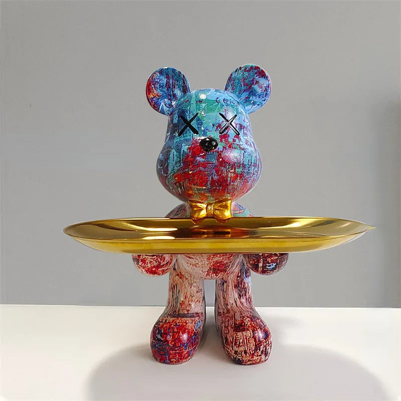 TeddyCharm – Handgefertigte Bärenstatue mit elegantem Aufbewahrungstablett für funktionales Design