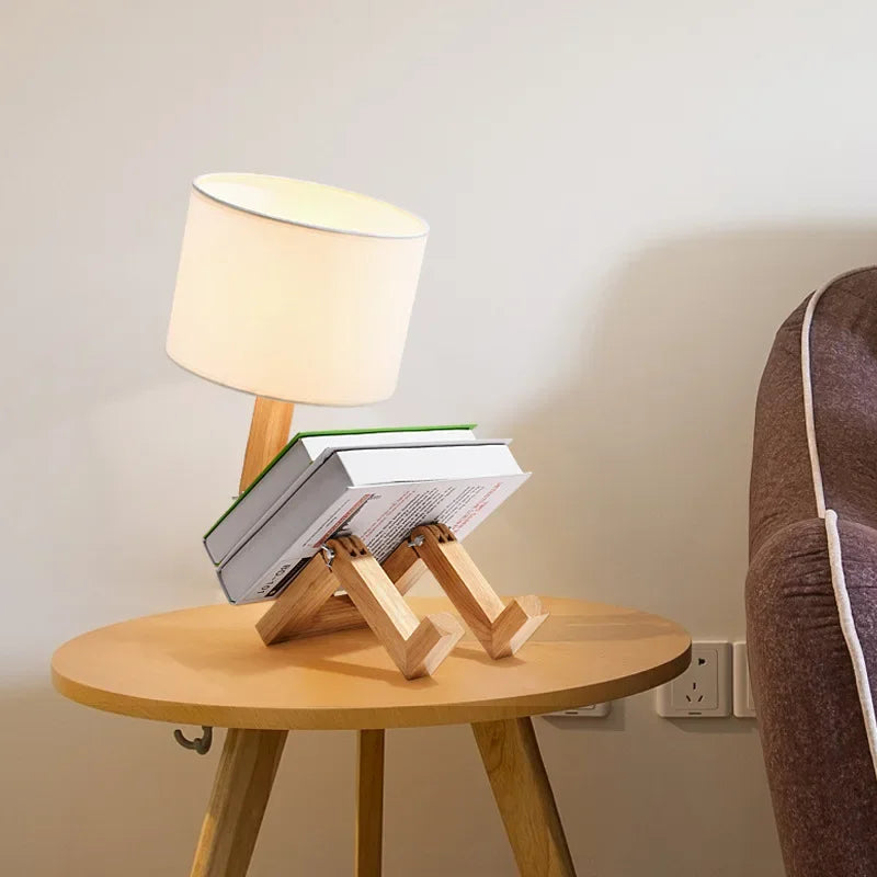 Moderne Holz Tischlampe mit integriertem Buchhalter – Stilvolle Beleuchtung für Ihr Zuhause