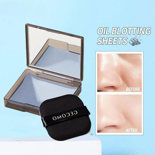100PCS Gesichtsöl-Blotting-Papiere mit Spiegel & Make-up-Puff – Tragbares Öl-Kontroll-Set