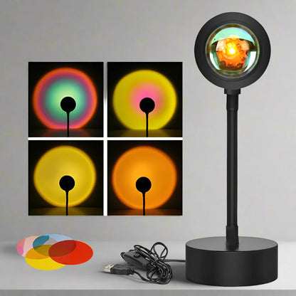Sonnenuntergang Lampe mit Fernbedienung – 16 Farben & 360° Rotation für ästhetische Stimmungsbeleuchtung