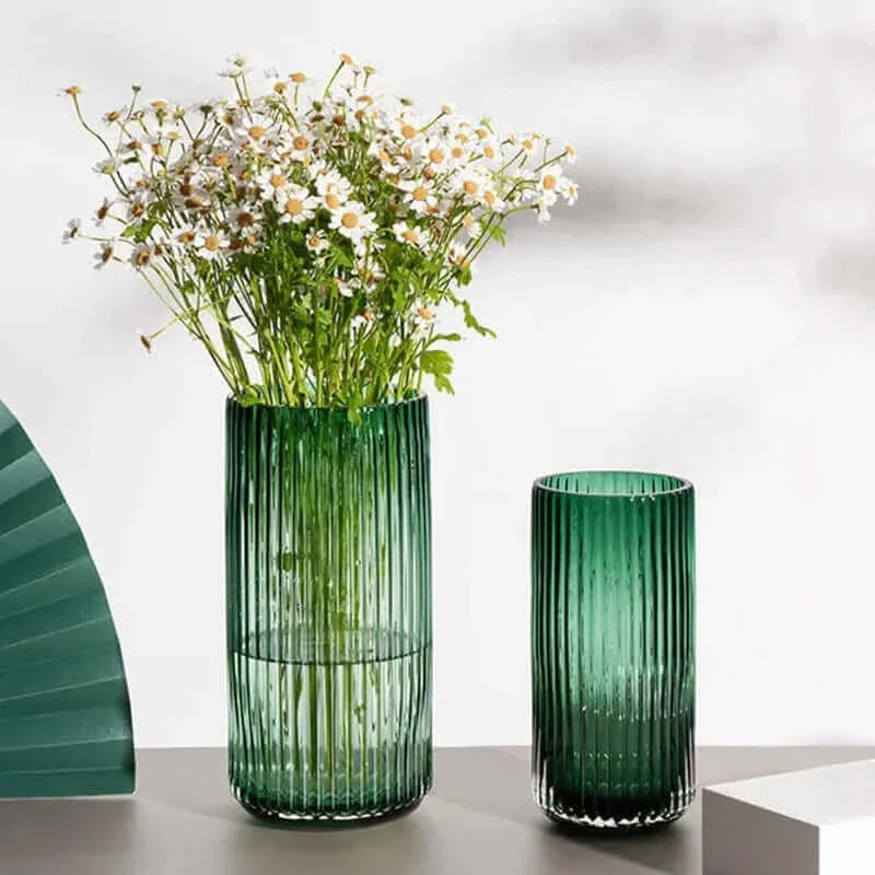 Zeitgenössische Fluted Transparente Glas Blumenvase