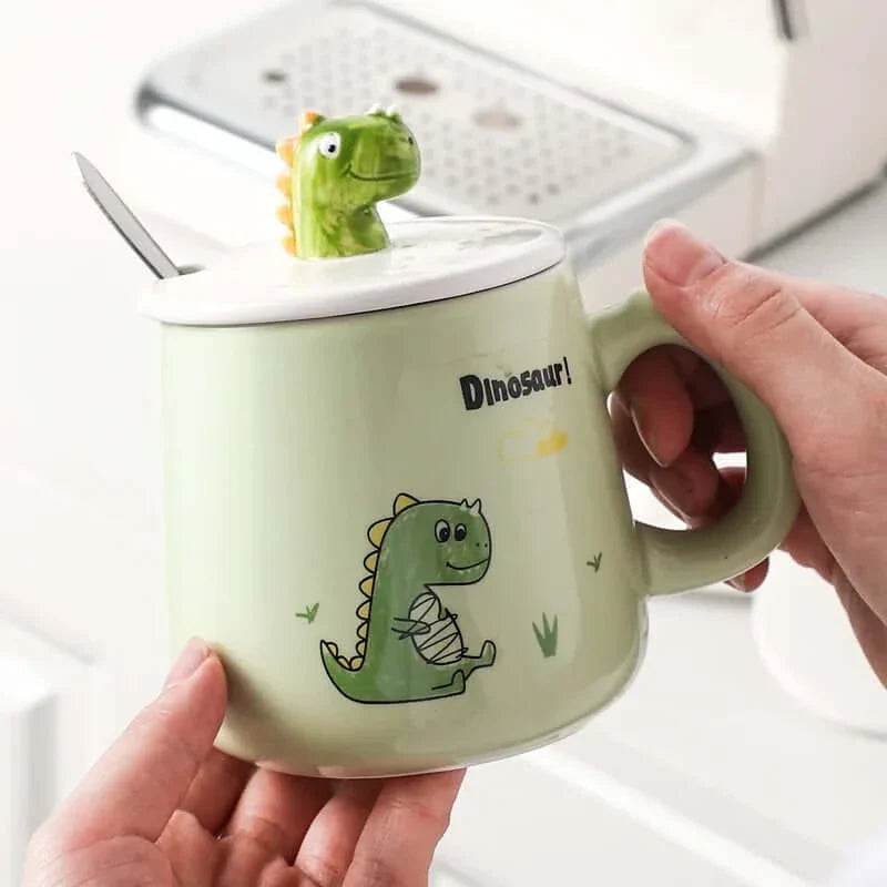 Dinosaur Keramiktasse mit Deckel und Löffel