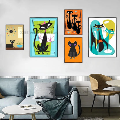 Space-Age Atomic Cat Premium Canvas-Poster