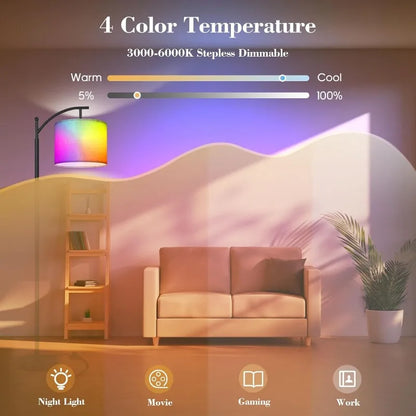 Arc Stehlampe mit Fernbedienung - Einstellbare Helligkeit & Farbtemperature für Zuhause