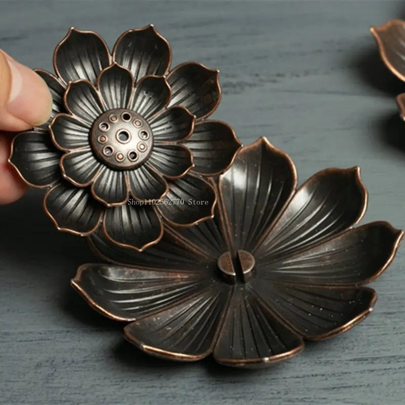 Alloy Räucherstäbchenhalter Buddhismus Lotus Linie Räucherteller Sandelholz-Spulenbasis Tempel Yoga-Studios Wohnkultur