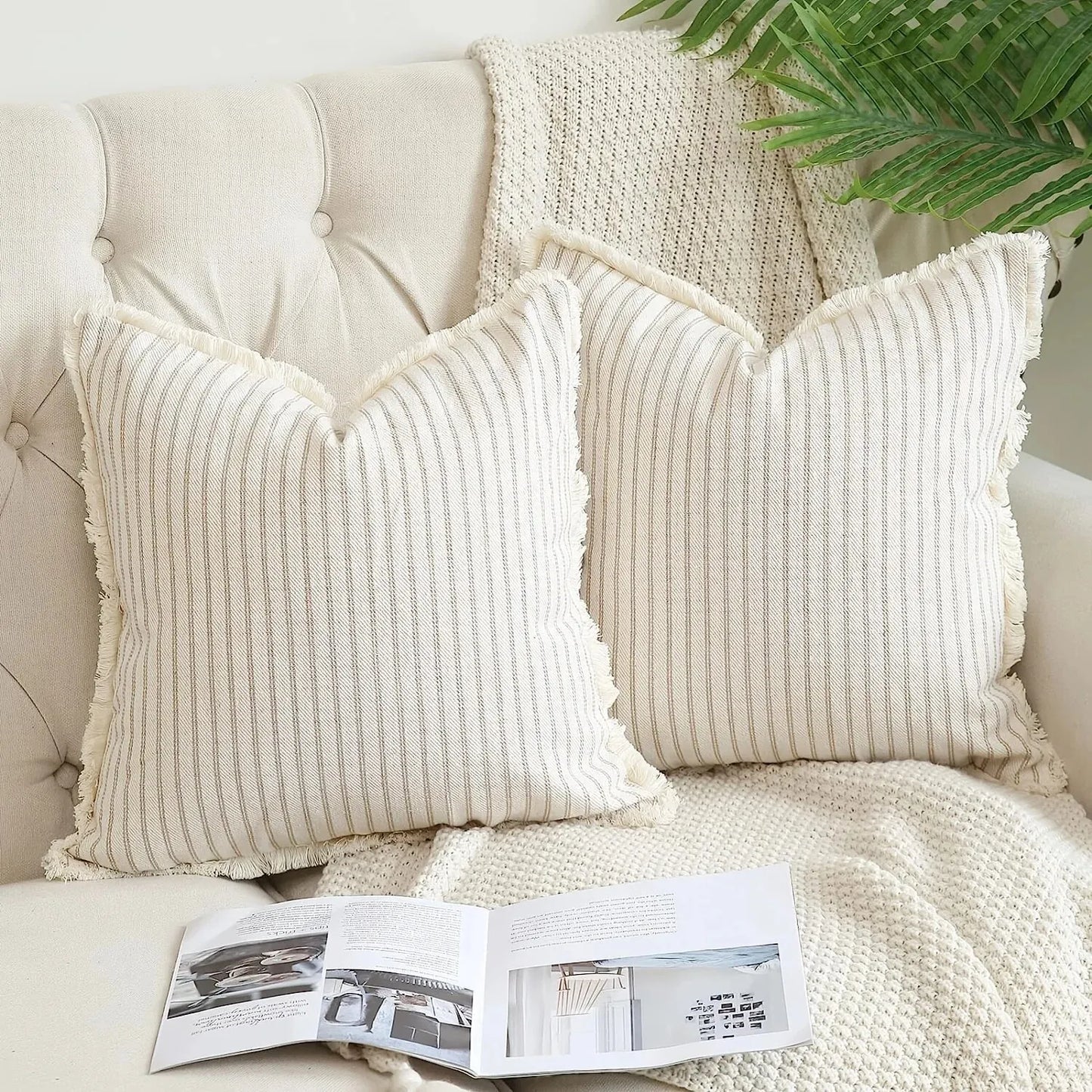 NordicLuxe – Jacquard-Kissenbezüge mit elegantem weißen Rüschen