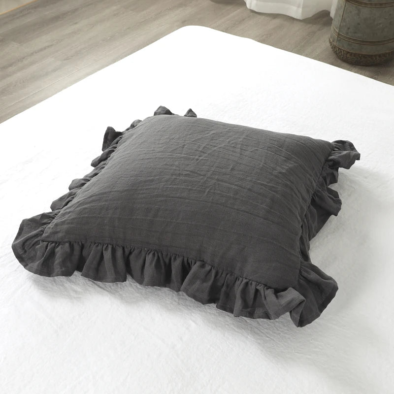 Kissenbezüge und Kopfkissenbezüge aus reinem Leinen mit sanften Volants - Linen Elegance
