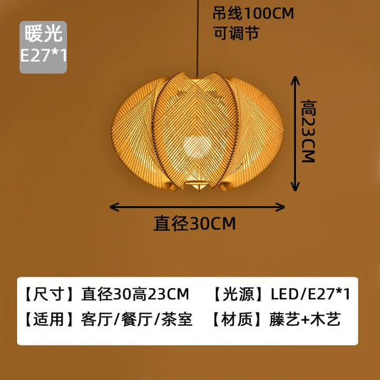 Moderne Holz Hanfseil Pendelleuchte – Retro E27 Lampe für Schlafzimmer und Bar