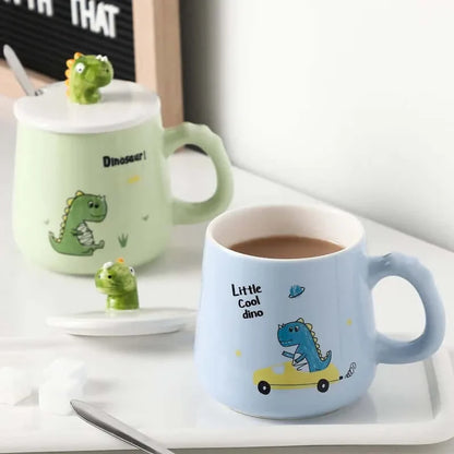 Dinosaur Keramiktasse mit Deckel und Löffel