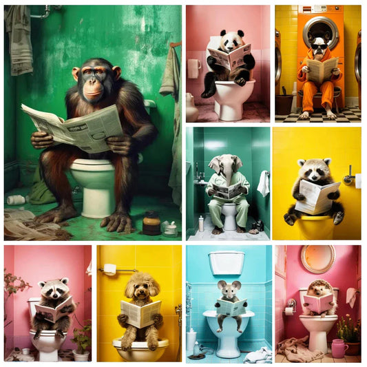 Tier Affe Panda Toilet Malerei Kunst DIY Stickerei