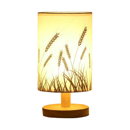 Royaleva USB Nachttischlampe mit Holzsockel und Zylinderschirm
