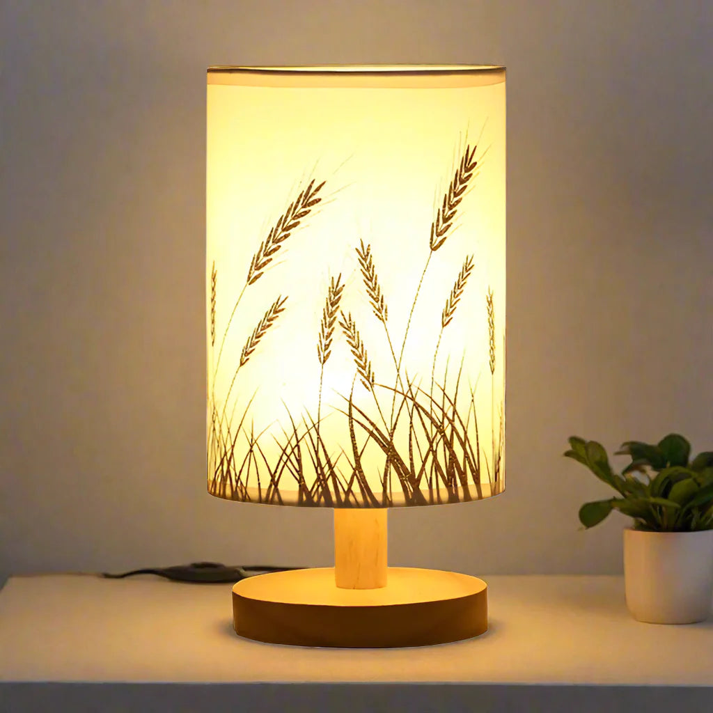 Holz-Nachtischlampe – USB-betriebene Leinen-Tischlampe für Schlafzimmer & moderne Wohnkultur