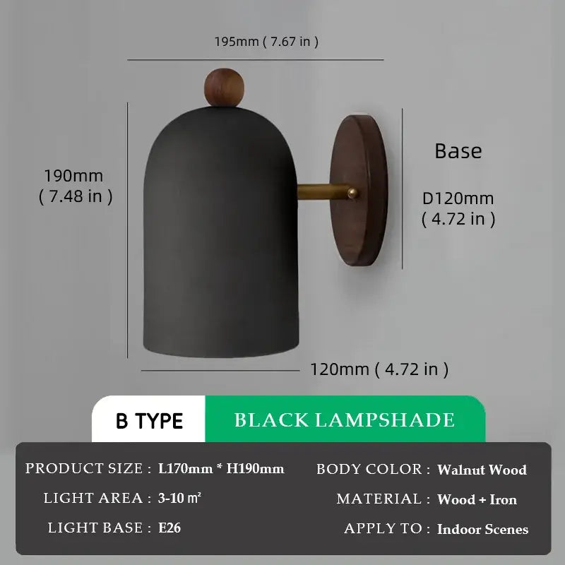 Walnuss Holz und Eisen Wandlampe