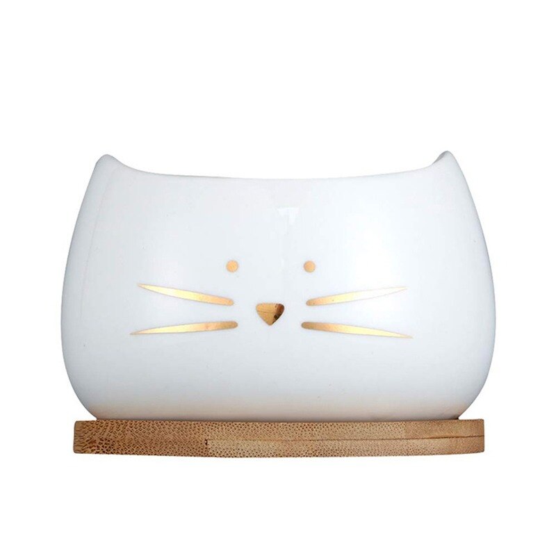 White Cat Flower Pot 4 Inches Lovely Golden Beard Cat Head Ceramic Creative European Garden Potted Office Desktop Decoration