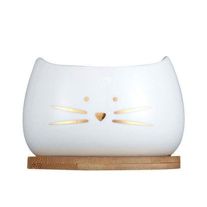 White Cat Flower Pot 4 Inches Lovely Golden Beard Cat Head Ceramic Creative European Garden Potted Office Desktop Decoration