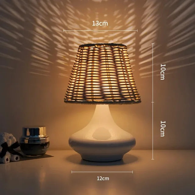 Royallure USB dimmbare LED Tischlampe - Bambusstoff Lampenschirm für moderne Dekoration