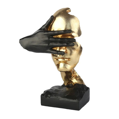 Abstrakte Gold- und Schwarze Gesichts Skulptur