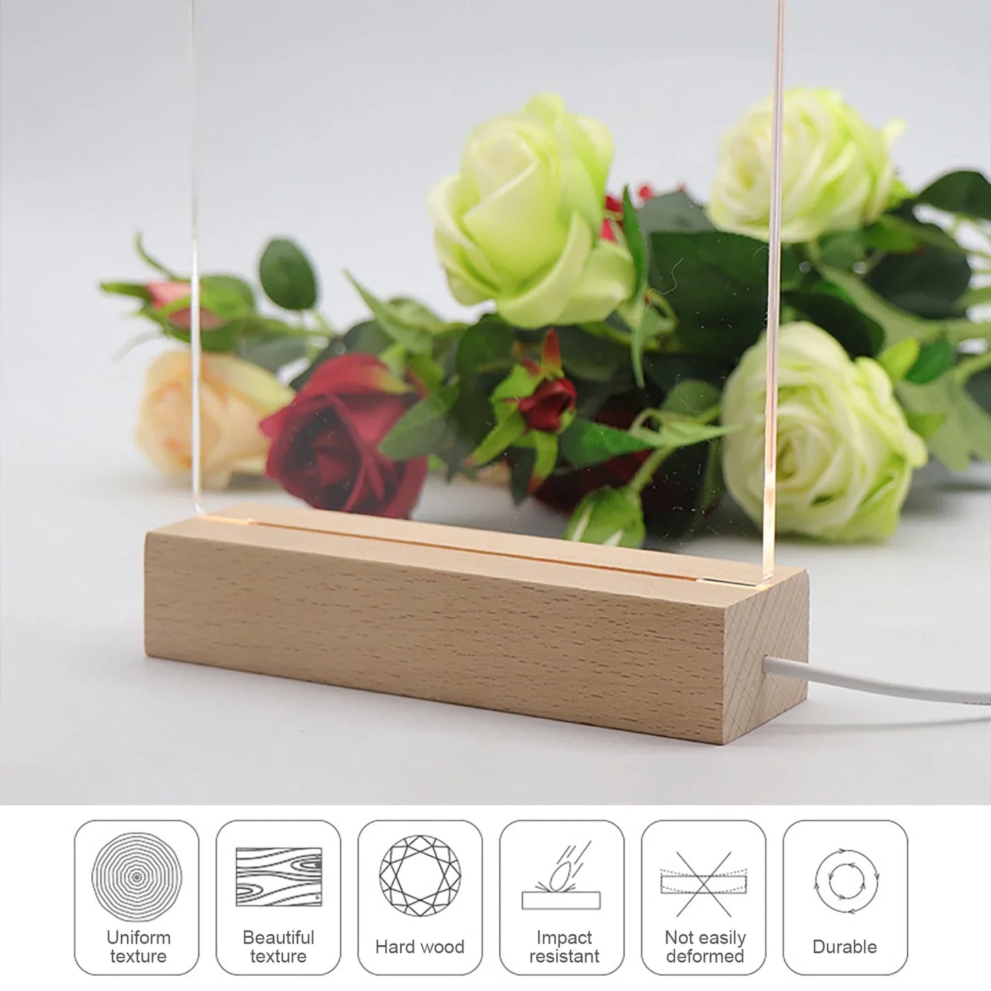 LED Holzlichtanzeige Basis – USB Holzständer für Kristall- und Harzkunst