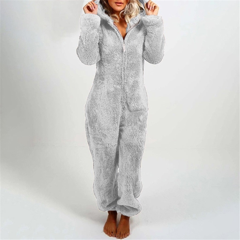 Kuscheliger Fleece Onesie mit Kapuze und Reißverschluss