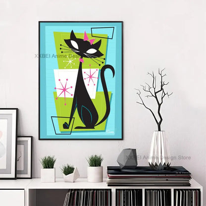 Space-Age Atomic Cat Premium Canvas-Poster