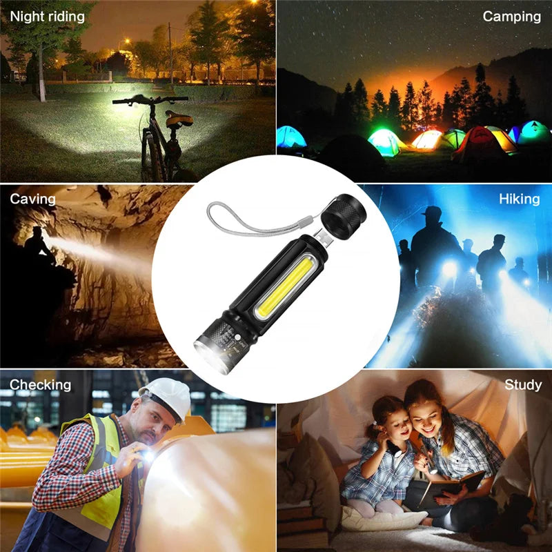 USB Wiederaufladbare Magnetische Taschenlampe – LED Notfalllampe mit Magnet und Trageband