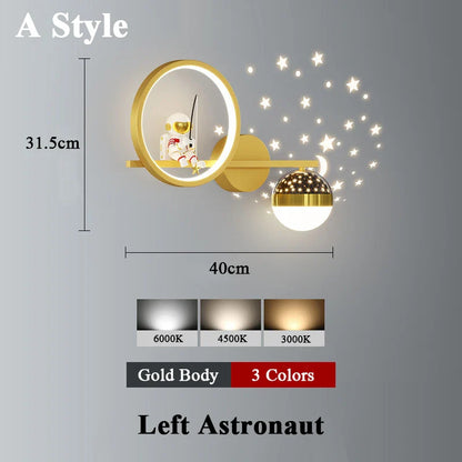 Home Decor Sternprojektor Wandleuchte LED Metallkörper Weltraumstil Kinder Wandleuchte Licht Harz Astronaut Kinderzimmer Modern Lustres