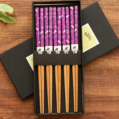 ZenBamboo – Luxuriöses 5-teiliges Bambus-Essstäbchen-Geschenkset mit kulturellen Mustern