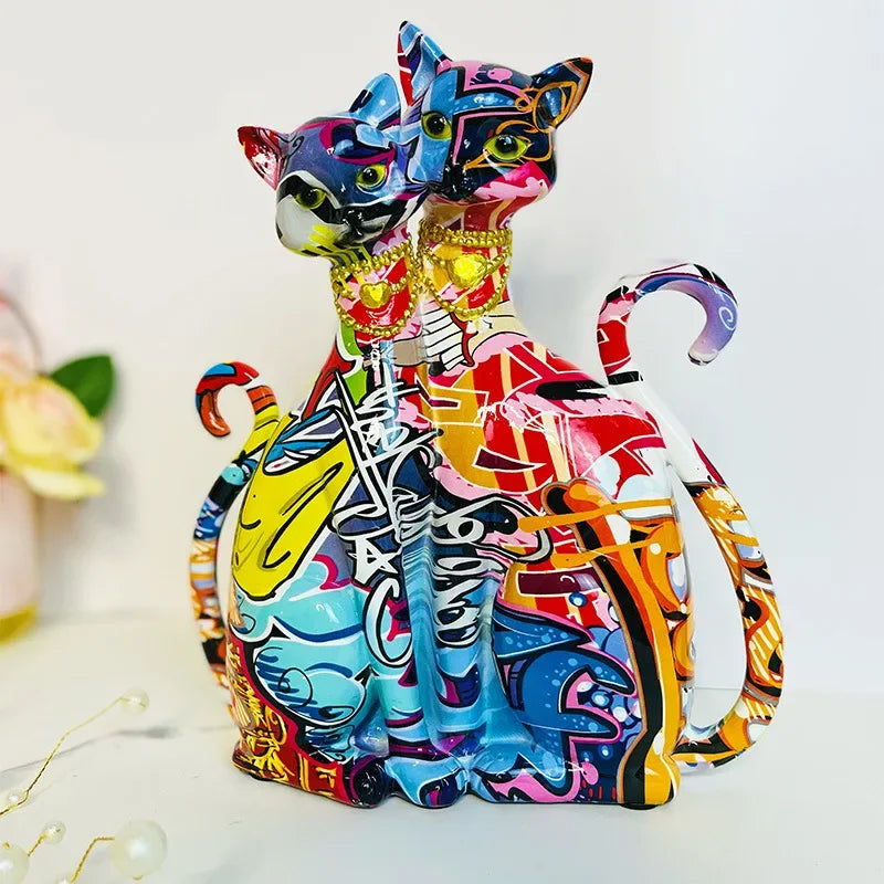 Abstrakte Graffiti Katzenpaar Figurine