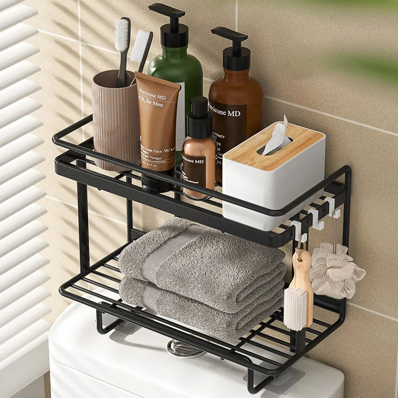 Badezimmerregal über der Toilette – Langlebiges Schmiedeeisen, Einfache Installation, Wahl zwischen 1 oder 2 Ebenen