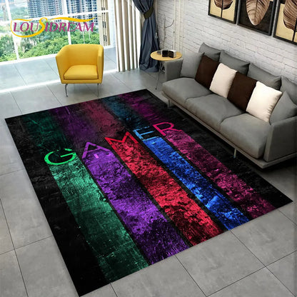 3D Cartoon Gamer Teppich - Ultra-weicher, mehrfarbiger Teppich mit rutschfester Unterseite für Kinder und Gaming-Bereiche 120x160 cm