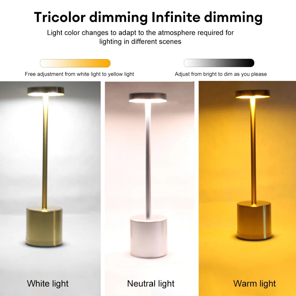 Klassische wiederaufladbare Touch-Tischlampe – stufenlose Dimmung & 3 Farbmodi