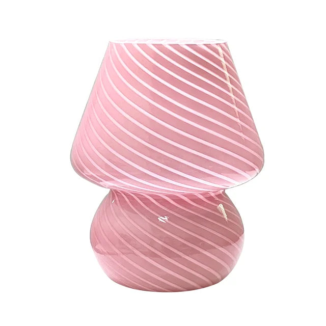 Murano Glas Pilzlampe – Vintage Pink LED Licht für Gemütliche Atmosphäre