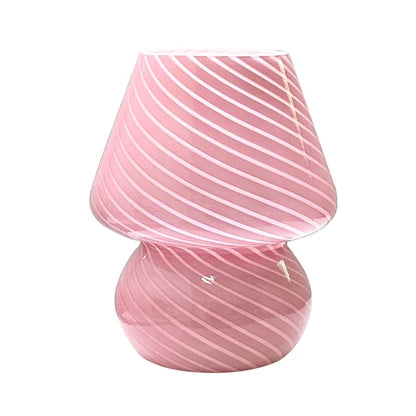 Murano Glas Pilzlampe – Vintage Pink LED Licht für Gemütliche Atmosphäre