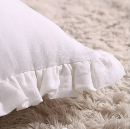 Kissenbezüge und Kopfkissenbezüge aus reinem Leinen mit sanften Volants - Linen Elegance