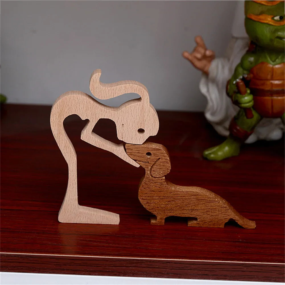 Holzhundefigur für die Familie, handgefertigte Desktop-Tischdekoration, Schnitzmodell für Zuhause und Büro, Haustierskulptur, Weihnachtsgeschenk