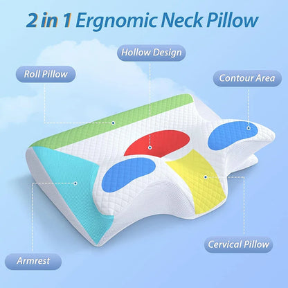 Memory Foam Nackenstützkissen – 2-in-1 Ergonomische Nackenstütze
