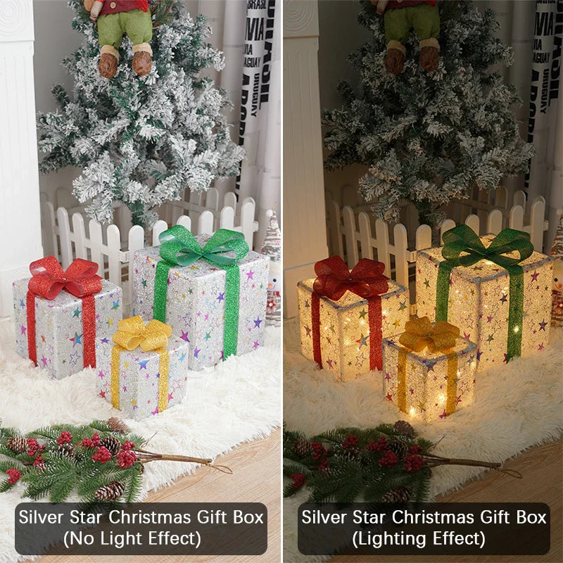 Weihnachtsbeleuchtete Geschenkkisten mit Fernbedienung
