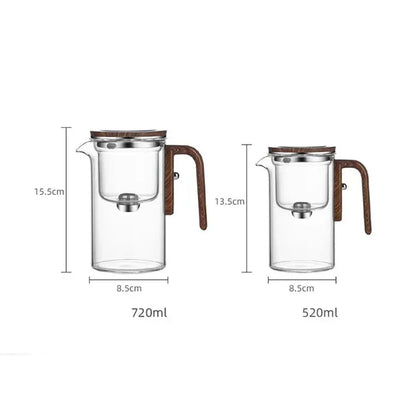 Wassertrennung Innentopf Teekanne - Glasfiltration, Ein-Klick-Magnet-Schalter, Holzgriff, 520ml