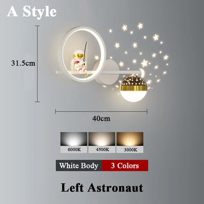 Home Decor Sternprojektor Wandleuchte LED Metallkörper Weltraumstil Kinder Wandleuchte Licht Harz Astronaut Kinderzimmer Modern Lustres