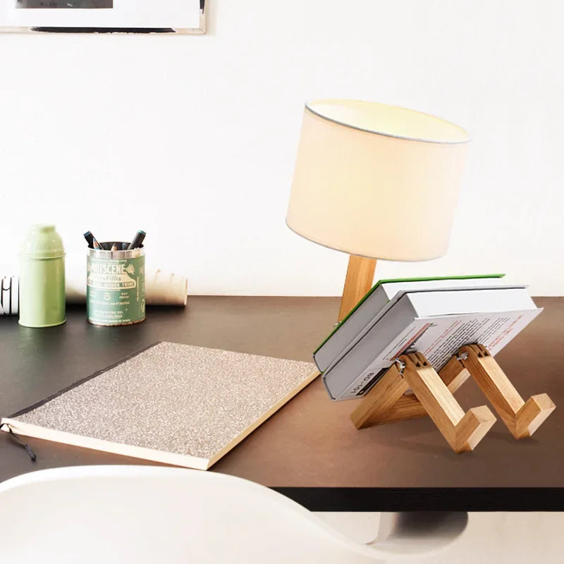 Moderne Holz Tischlampe mit integriertem Buchhalter – Stilvolle Beleuchtung für Ihr Zuhause
