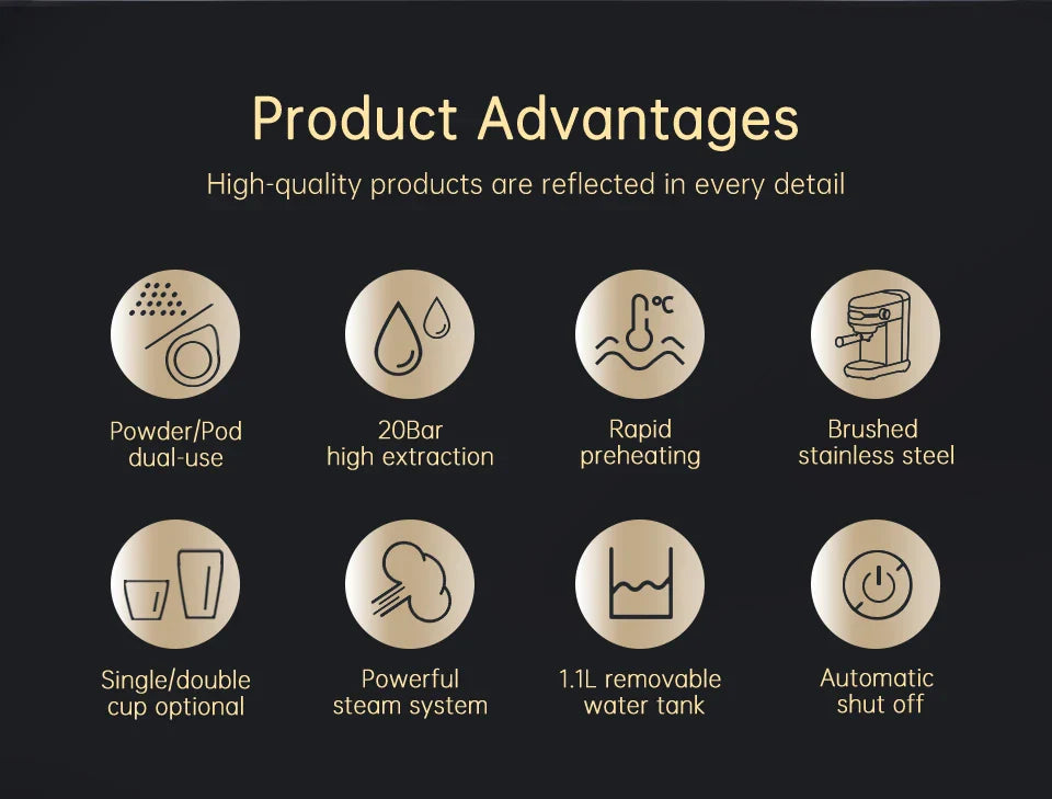 Slim Espresso Maschine – 20-Bar Halbautomatische Kaffeemaschine für ESE-Pads & gemahlenen Kaffee