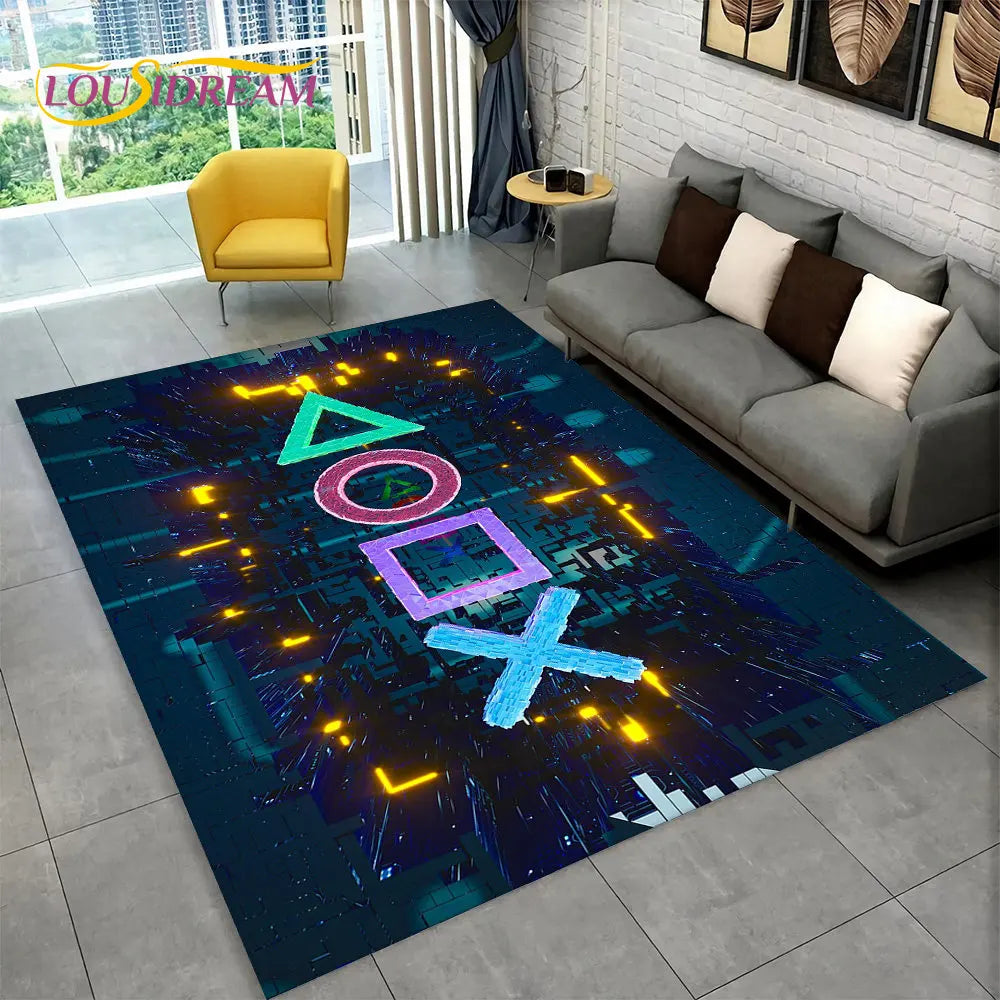 3D Cartoon Gamer Teppich - Ultra-weicher, mehrfarbiger Teppich mit rutschfester Unterseite für Kinder und Gaming-Bereiche 120x160 cm