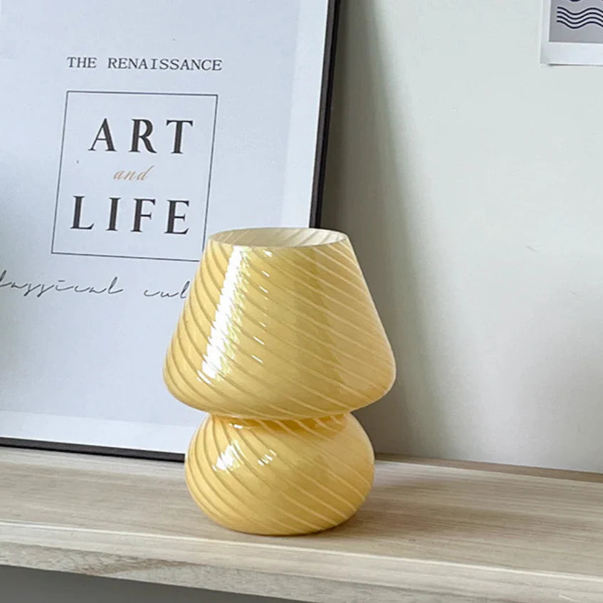 Murano Glas Pilzlampe – Vintage Pink LED Licht für Gemütliche Atmosphäre