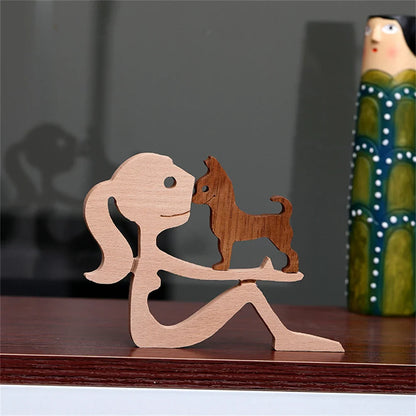 Holzhundefigur für die Familie, handgefertigte Desktop-Tischdekoration, Schnitzmodell für Zuhause und Büro, Haustierskulptur, Weihnachtsgeschenk