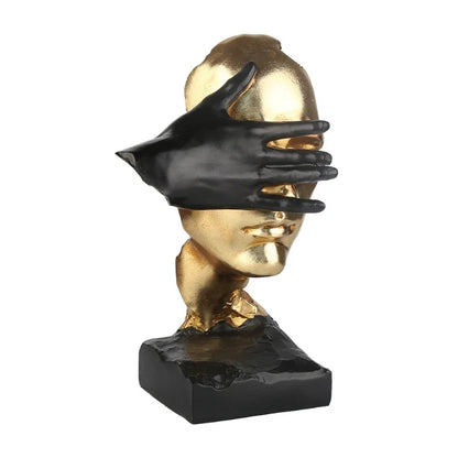 Abstrakte Gold- und Schwarze Gesichts Skulptur