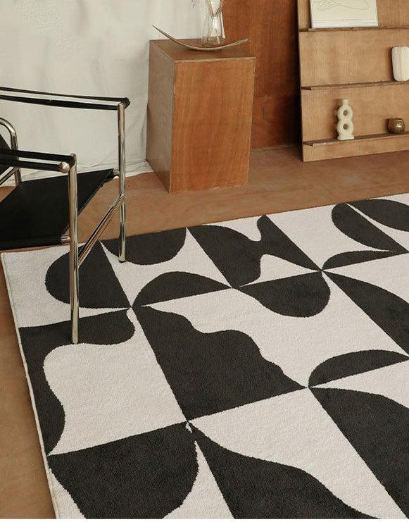 Moderne große Teppiche im amerikanischen Vintage-Stil │ Teppich mit geometrischem Muster in Schwarz